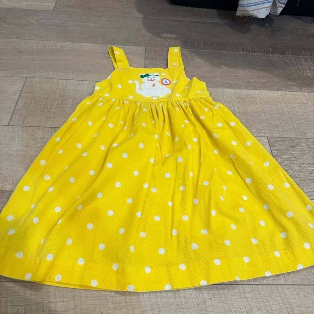 KELLY'S KIDS YELLOW WHITE KITTEN KITTY JUMPER DRESS VINTAGE SIZE 5 GIRLS
